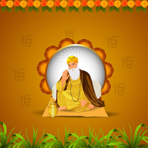 Vettore illustrazione vettoriale realistica di guru nanak dev ji per felice guru purab