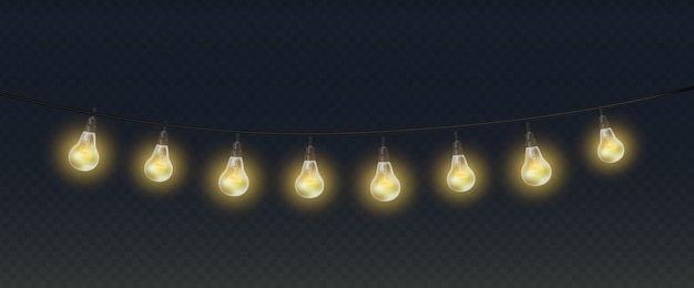 Realistic vector illustration Light bulbs of garland on transparent background