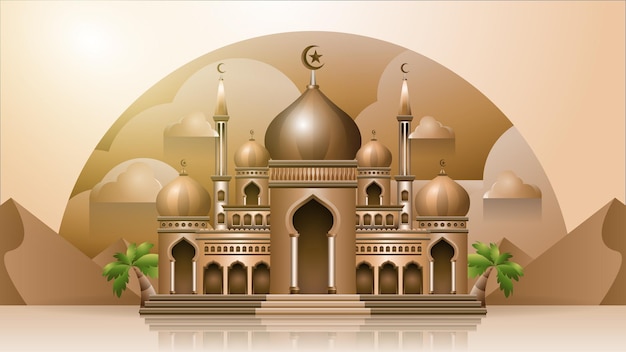 雄大で頑丈なモスクのリアルなベクトルイラスト