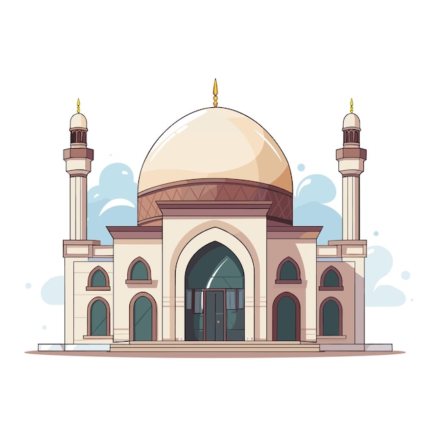 Realistic Vector Illustration of Mosque Building Facade in Flat Color and Kid Friendly Style