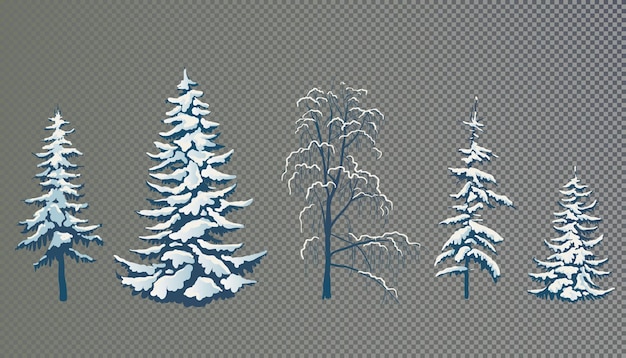 クリスマス シーンの雪の要素の中のトウヒの木の現実的なベクトル イラスト