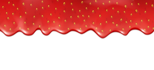 Vector realistic vector illustration strawberry jam driping liqud flowing on white background