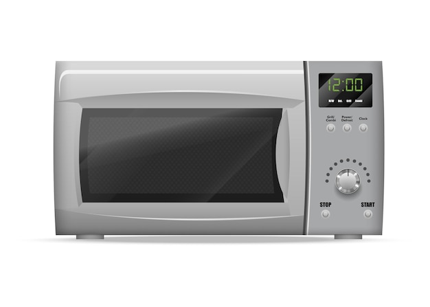 Vector realistic vector microwave oven in gray color