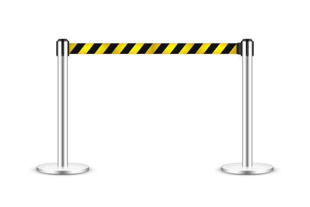 Vector realistic vector retractable belt stanchion crowd control barrier posts with caution strap queue