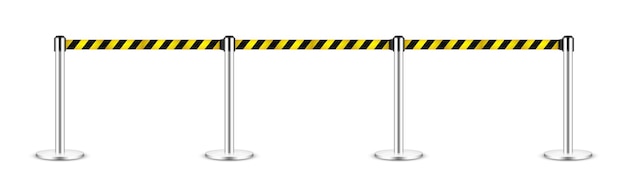 Vector realistic vector retractable belt stanchion crowd control barrier posts with caution strap queue