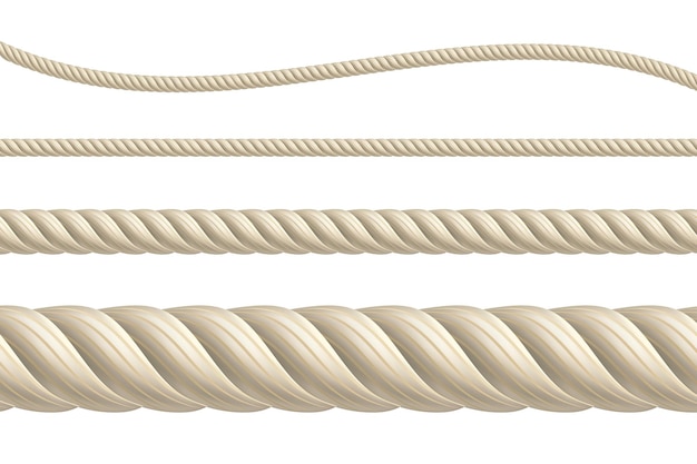 Realistic vector ropes Isolated realistic brown ropes set Thick thin straight and wavy cord