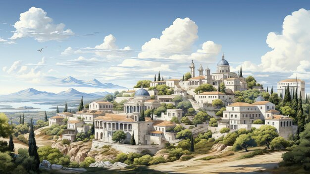 Vector realistic vector scene athens on white background