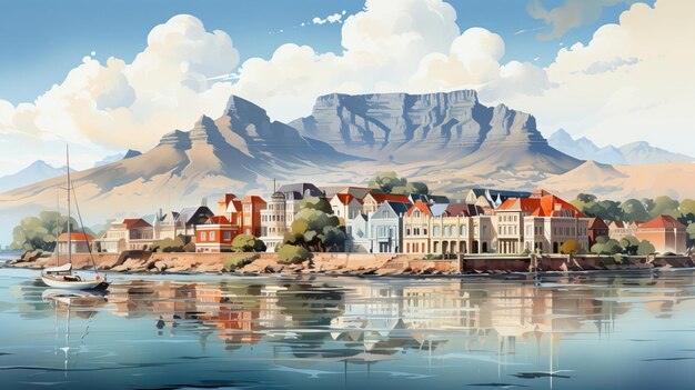 Реалистичная векторная сцена Кейптаун на белом фоне