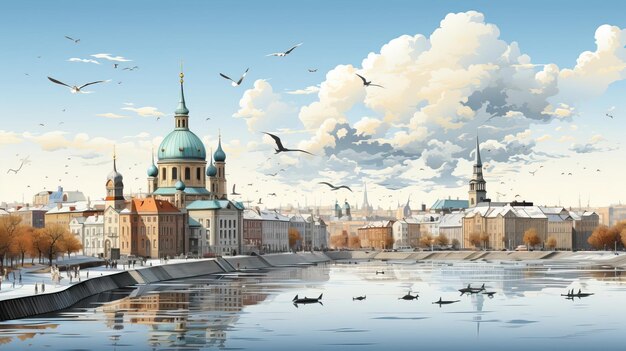 Vector realistic vector scene helsinki on white background