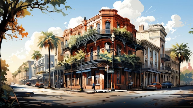 Vettore scena vettoriale realistica new orleans su sfondo bianco