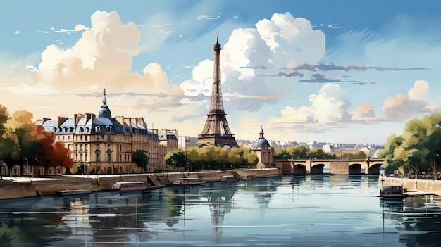 Vector realistic vector scene paris on white background