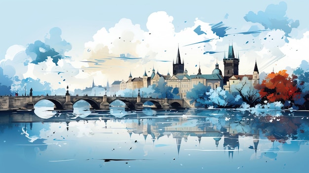 Vector realistic vector scene prague on white background