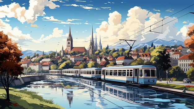 Realistic Vector scene Zurich On White Background