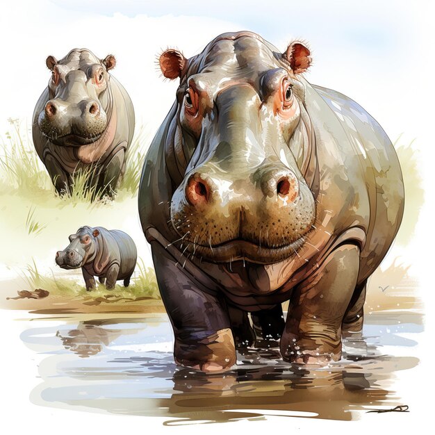 Vector realistic vector serengeti hippos on white background s