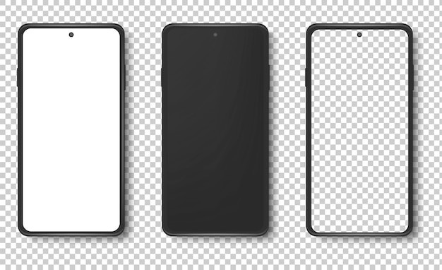 Realistic vector set mockup of new generation plus smart phone black on transparent background Layered just put your image on content layer Scale image any resolution