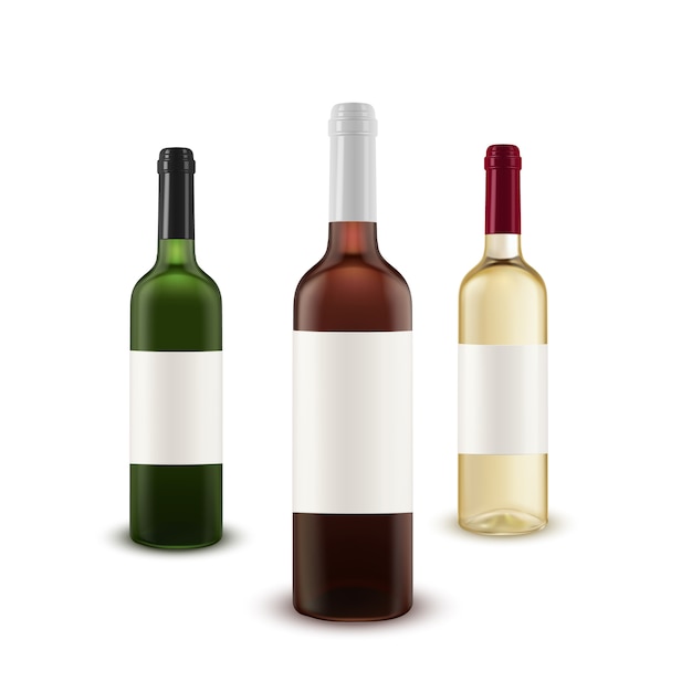 Realistic  vector set of wine bottles of various colors of glass.