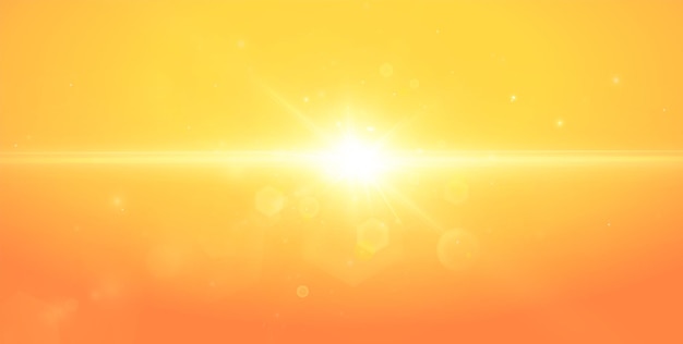 Realistic vector sun surrounded by sun glare on an orange background Png light