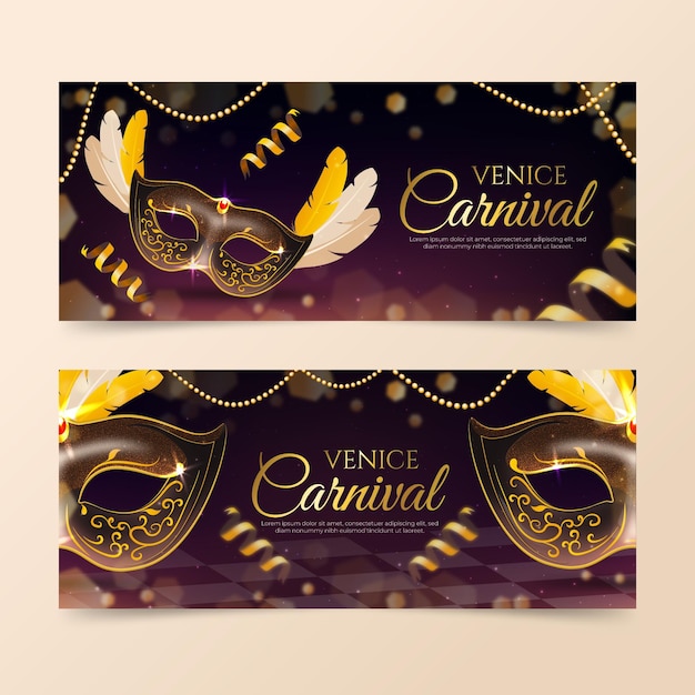 Vettore banner di maschere di carnevale veneziano realistico