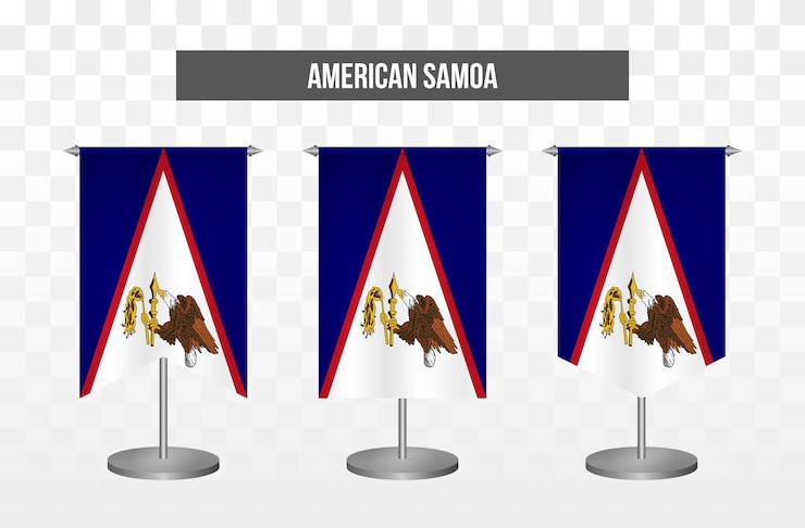 Vector realistic vertical 3d vector illustration desk flags of american samoa isolated