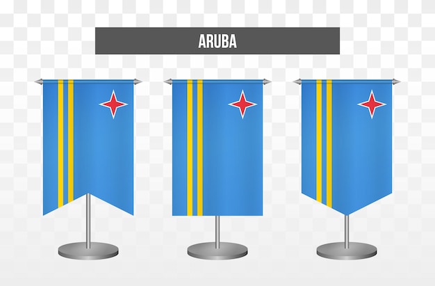 Realistic vertical 3d vector illustration desk flags of aruba isolated