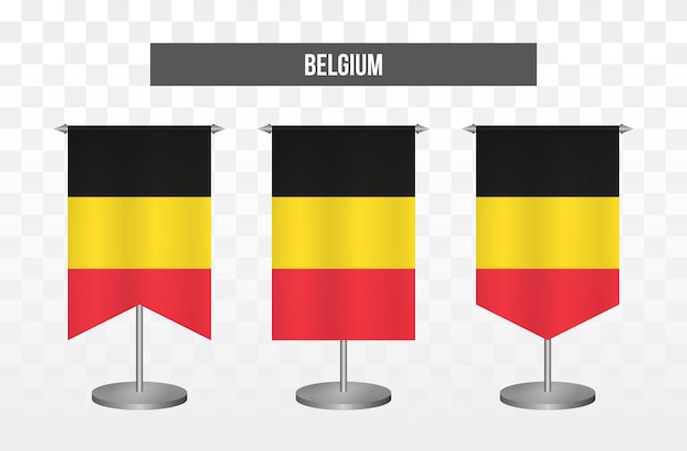 Realistic vertical 3d vector illustration desk flags of belgium isolated