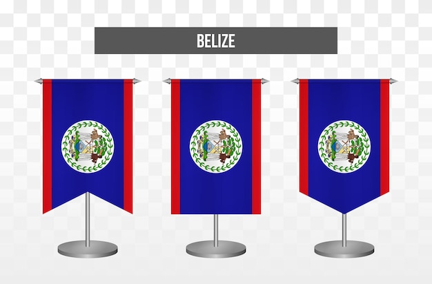 Realistic vertical 3d vector illustration desk flags of belize isolated