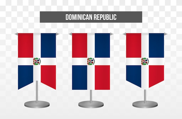 Realistic vertical 3d vector illustration desk flags of dominican republic isolated