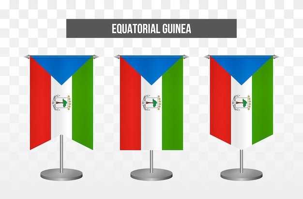 Realistic vertical 3d vector illustration desk flags of equatorial guinea isolated