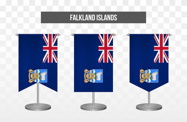 Vector realistic vertical 3d vector illustration desk flags of falkland islands isolated