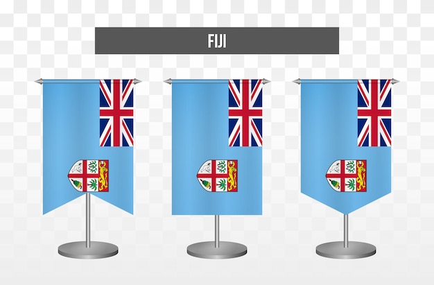 Realistico verticale 3d vettore illustrazione scrivania bandiere delle isole figi isolate