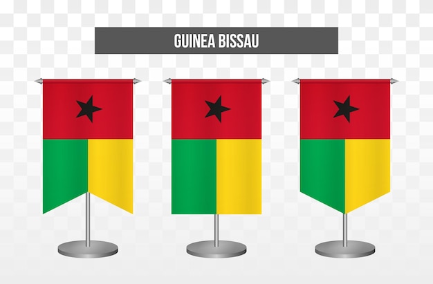 Realistic vertical 3d vector illustration desk flags of guinea bissau isolated