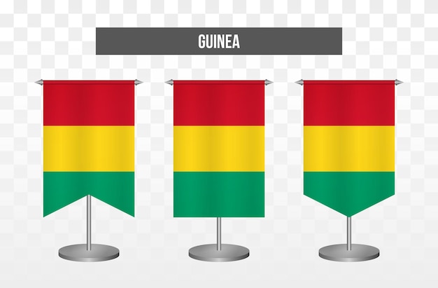 Realistic vertical 3d vector illustration desk flags of guinea isolated