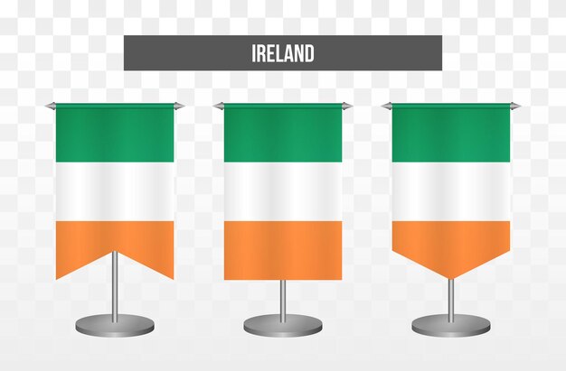 Realistic vertical 3d vector illustration desk flags of ireland isolated