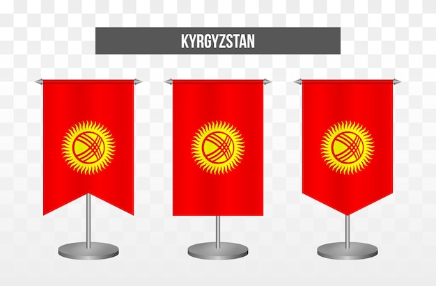 分離されたキルギスタンの現実的な垂直 3 d ベクトル イラスト デスク フラグ