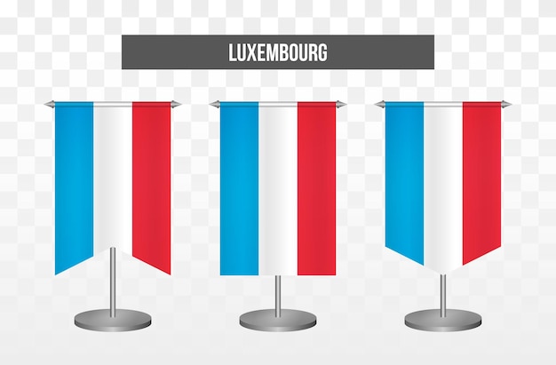 Realistic vertical 3d vector illustration desk flags of luxembourg isolated