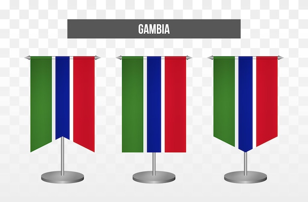 Реалистичные вертикальные 3d векторные иллюстрации настольные флаги гамбии изолированы