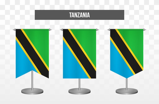 Реалистичные вертикальные 3d векторные иллюстрации настольные флаги танзании изолированы