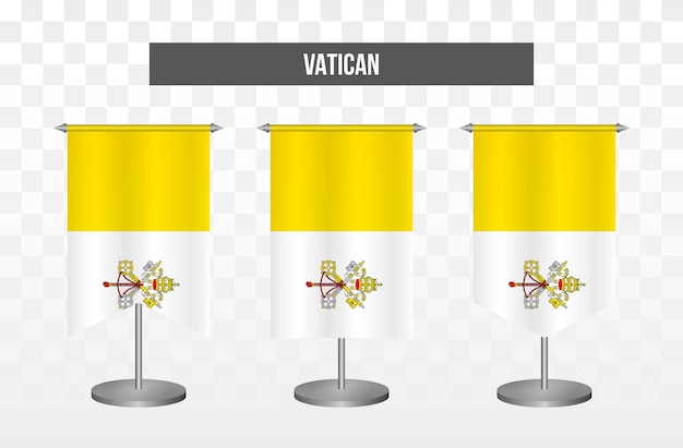 Реалистичные вертикальные 3d векторные иллюстрации настольные флаги ватикана изолированы
