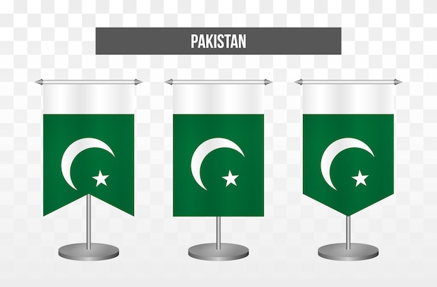 Vettore bandiere da scrivania con illustrazione vettoriale 3d verticale realistica del pakistan isolate