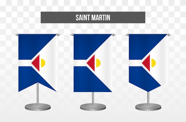 Realistic vertical 3d vector illustration desk flags of saint martin isolated