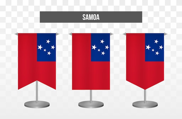 Realistic vertical 3d vector illustration desk flags of samoa isolated