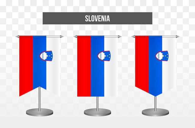 Realistic vertical 3d vector illustration desk flags of slovenia isolated