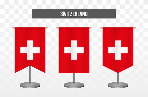 Realistic vertical 3d vector illustration desk flags of switzerland isolated