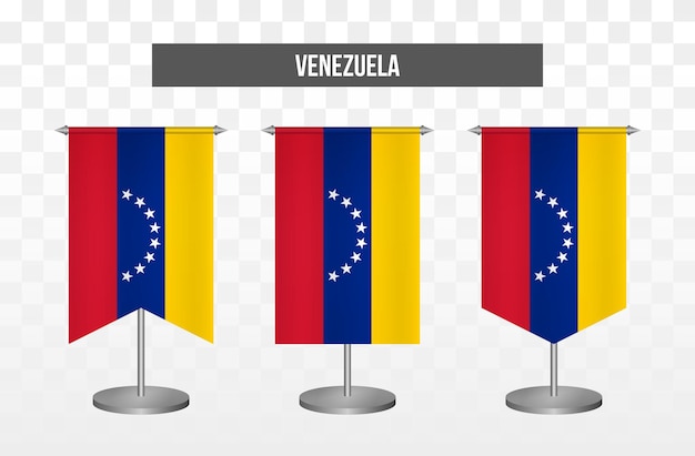 Realistic vertical 3d vector illustration desk flags of venezuela isolated