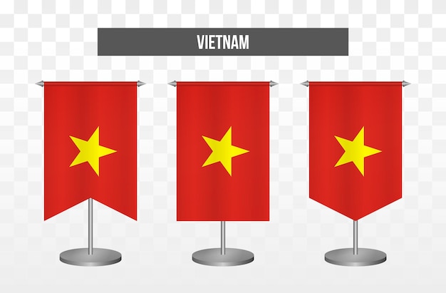 Vector realistic vertical 3d vector illustration desk flags of vietnam isolated