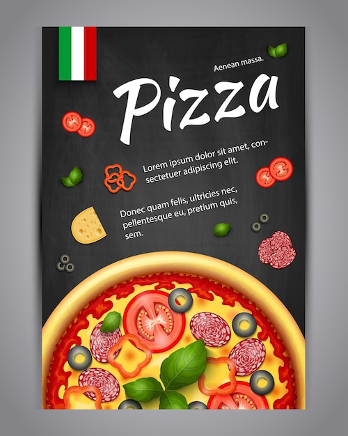 Realistic vertical pizza vector blackboard flyer