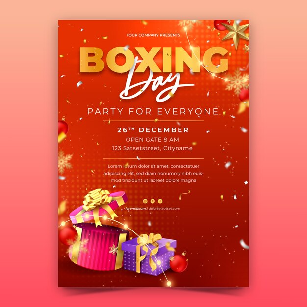 Realistic vertical poster template for boxing day sales