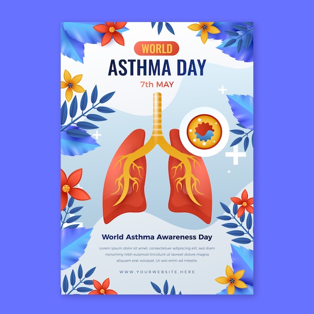 Вектор Реалистичный вертикальный шаблон плаката для осведомленности о всемирном дне астмы