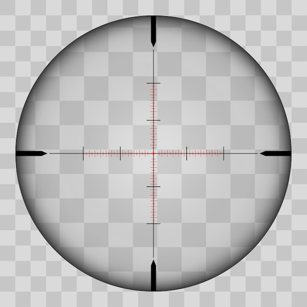 Realistic view of the area of the sniper crossroads with measures. the pattern of the sniper area stands out in a transparent tone. inspection through the rifle sight. vector