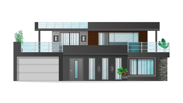 Realistic villa isolated on a white background. Stylish modern loft style house.   illustration